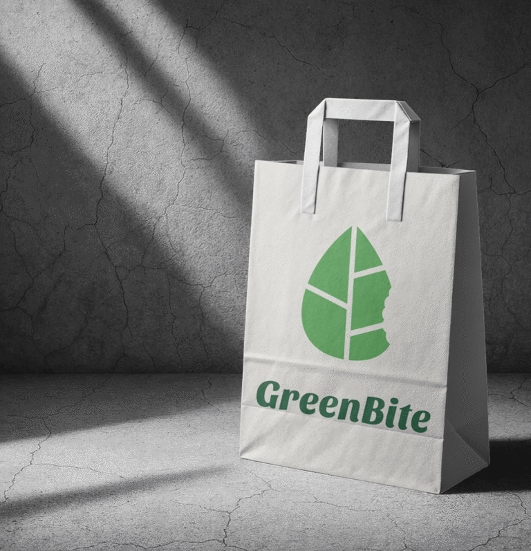 Mockup du logo de GreenBite, un fastfood diététique